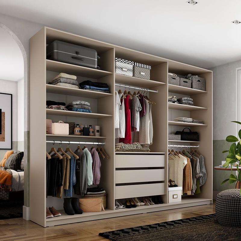 Closet Casal Guarda Roupa Sem Porta 237cm 3 Gavetas MDF Pisa R02